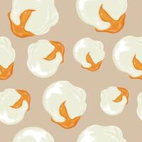 seamless pattern with a cooked chicken egg with liquid yolk leaking out on a brown background, for various food designs vector
