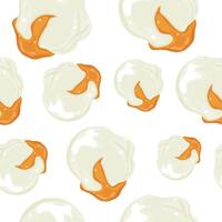 seamless pattern with a cooked chicken egg with liquid yolk leaking out, for various food designs vector
