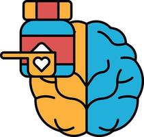 A cartoon of a brain with a heart on it and a bottle of powder next to it vector