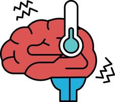 A brain with a fever is shown with a thermometer on it vector