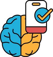 A brain with a check mark on it next to a cell phone vector