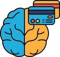 A brain with a credit card on it In line style vector