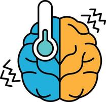 A brain with a blue and orange side is shown with a thermometer on it vector