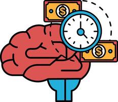 A brain with a clock and money on it vector