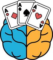 A brain with two heads and three playing cards on it vector