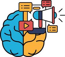 A brain with a large red and blue speaker on it vector