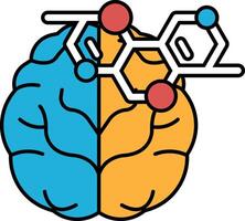 brain with a red and blue section vector