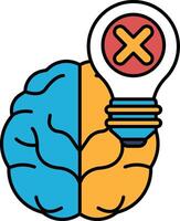 A brain with a light bulb on it and an X over it vector