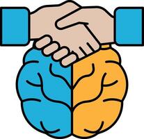 A blue and orange brain with two hands shaking it vector