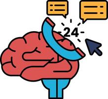 A brain with a phone in its mouth and the time 24 vector