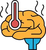 A brain with a red and orange thermometer on it vector