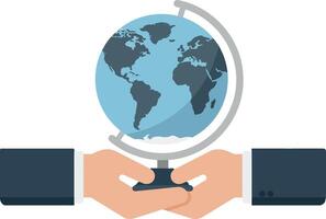 Hands holding a globe in a flat design style showcasing global unity art vector