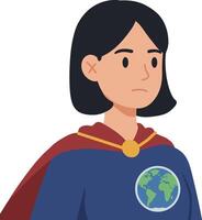 Heroic girl with a cape and globe emblem in flat design art vector
