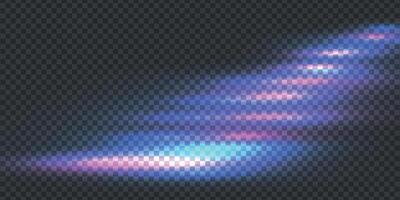 Abstract light speed lines. Motion trail with blur, blue, red, purple color. Futuristic night neon spark. Movement laser flow. Modern illustration on dark background. vector