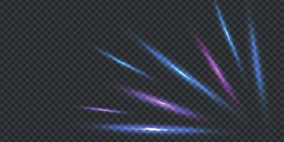 Motion fast speed lines. Blur future light trail with blue, red, purple color. Futuristic night neon spark. Modern movement laser flow, electric dynamic shine waves of glow effect. vector