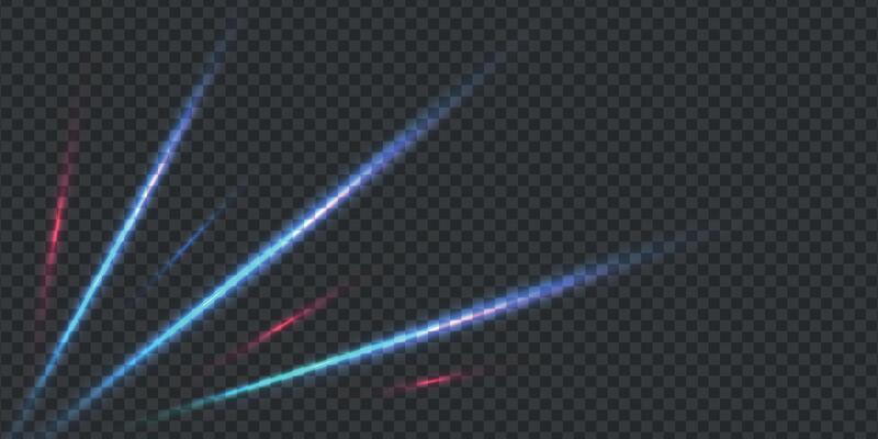 Abstract light speed lines. Motion trail with blur, blue, red color. Futuristic night neon laser spark. Dynamic waves of glow effect for web design, poster, business. illustration on dark background.