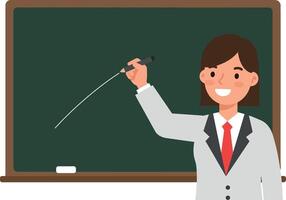Teacher with a pointer engaging students in a classroom setting, flat art vector
