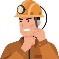 Miner with helmet and headset in flat art style showcasing determination and safety in his profession vector