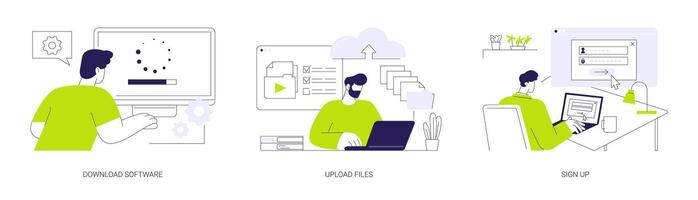 Working on computer abstract concept illustrations. vector