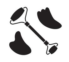 Set bundle of flat cartoon stone face roller and gua sha isolated vector