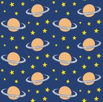Seamless pattern of hand drawn sketch saturn planet and stars vector