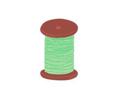 A realistic image of a green thread spool on a wooden bobbin. Great for sewing, embroidery, and textile-related content vector