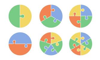 Colorful Puzzle Pieces on circle. Circular puzzle inforgraphic section bar vector