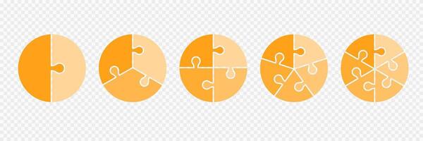 Circular Puzzle Pie Inforgraphic. Yellow Puzzle Pieces on circle vector