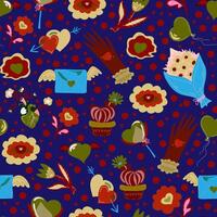 a pattern. with hearts. and flowers on blue background vector