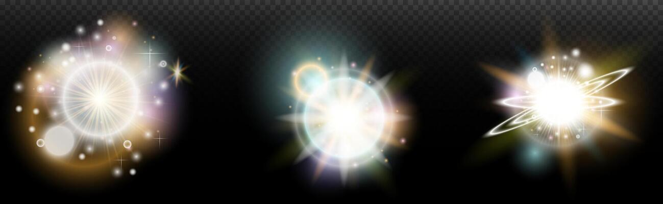 set of glowing light .effects on black background