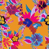 a colorful floral, pattern on an orange background vector