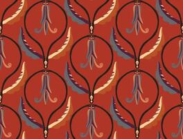 a pattern with leaves and flowers on a red background vector