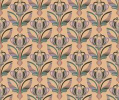 a pattern with flowers, and leaves on a beige background vector