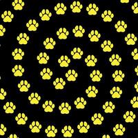 Circular design of yellow paws on a black background vector