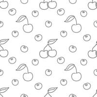 Cherry fruit seamless pattern. Single line illustration. Line art double Cherry. One line Cherry texture. Outline cherry isolated on white background. Textile, fabric, texture design vector