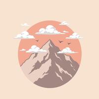 Circular illustration design of a landscape with mountains, sky and some birds. vector