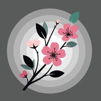 Illustration design of a wall art of a branch of flowers and leaves with a circle background. vector