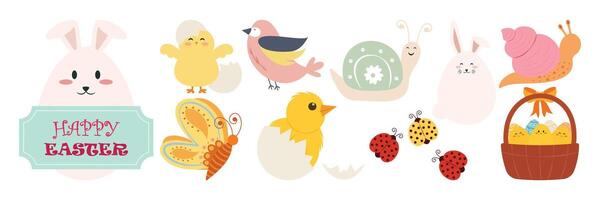 Cute Easter and Spring Elements Collection. Illustration flat set vector