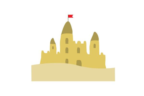 color silhouette with sand castle with flag
