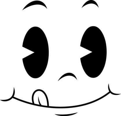 Black And White Cartoon Face With Tongue Out And Cheeky Smile