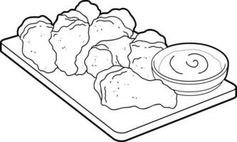 Black And White Chicken Wings On Tray With Dipping Sauce vector
