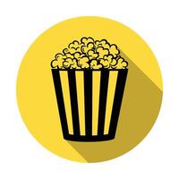 Popcorn icon in a striped box on a yellow background vector