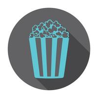 Popcorn icon in a blue box with a long shadow vector