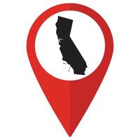California state map. Map of California state on map pinpoint in red color vector