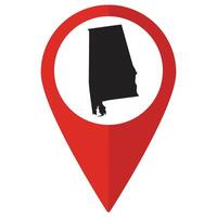 Alabama state map. Map of Alabama state on map pinpoint in red color vector