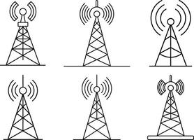 Antenna Tower Silhouette Wireless Signal Icon Set vector