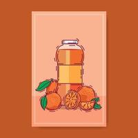 Orange juice poster illustration with fresh fruit illustrations in a modern and vibrant design vector
