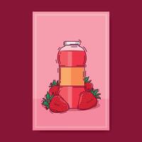 Strawberry juice poster illustration with fresh fruit illustrations in a modern and vibrant design vector