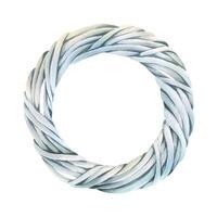 Round wreath of twisted vine branches in light grey and white, base for floral bouquets and frames. Hand-drawn watercolor illustration. Separate element isolated from background. vector