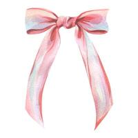 The bow is large, satin, very cute pink, coral, delicate in pastel shades, universal, simple in shape. Watercolor illustration drawn by hand. A separate element isolated from the background. vector